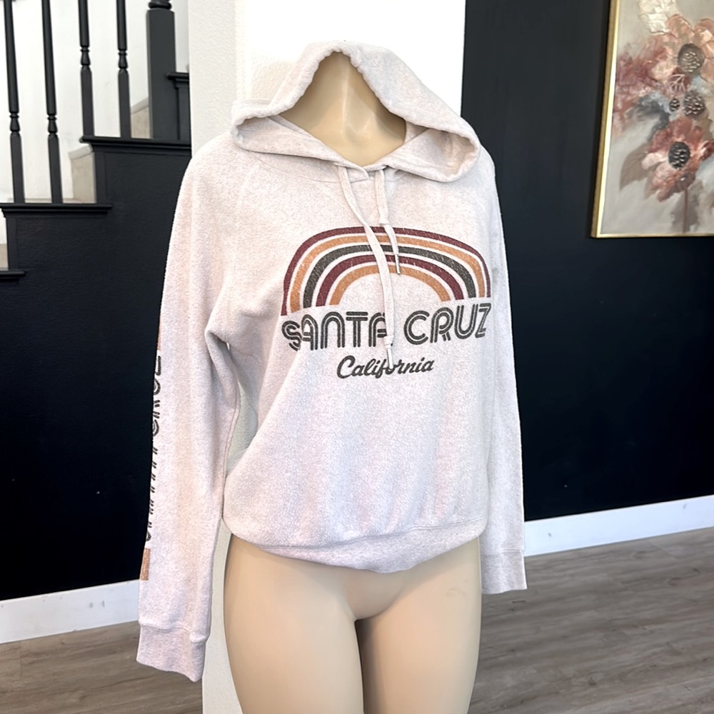 Tech styles SANTA CRUZ fleece pullover hoodie beige cream size Large